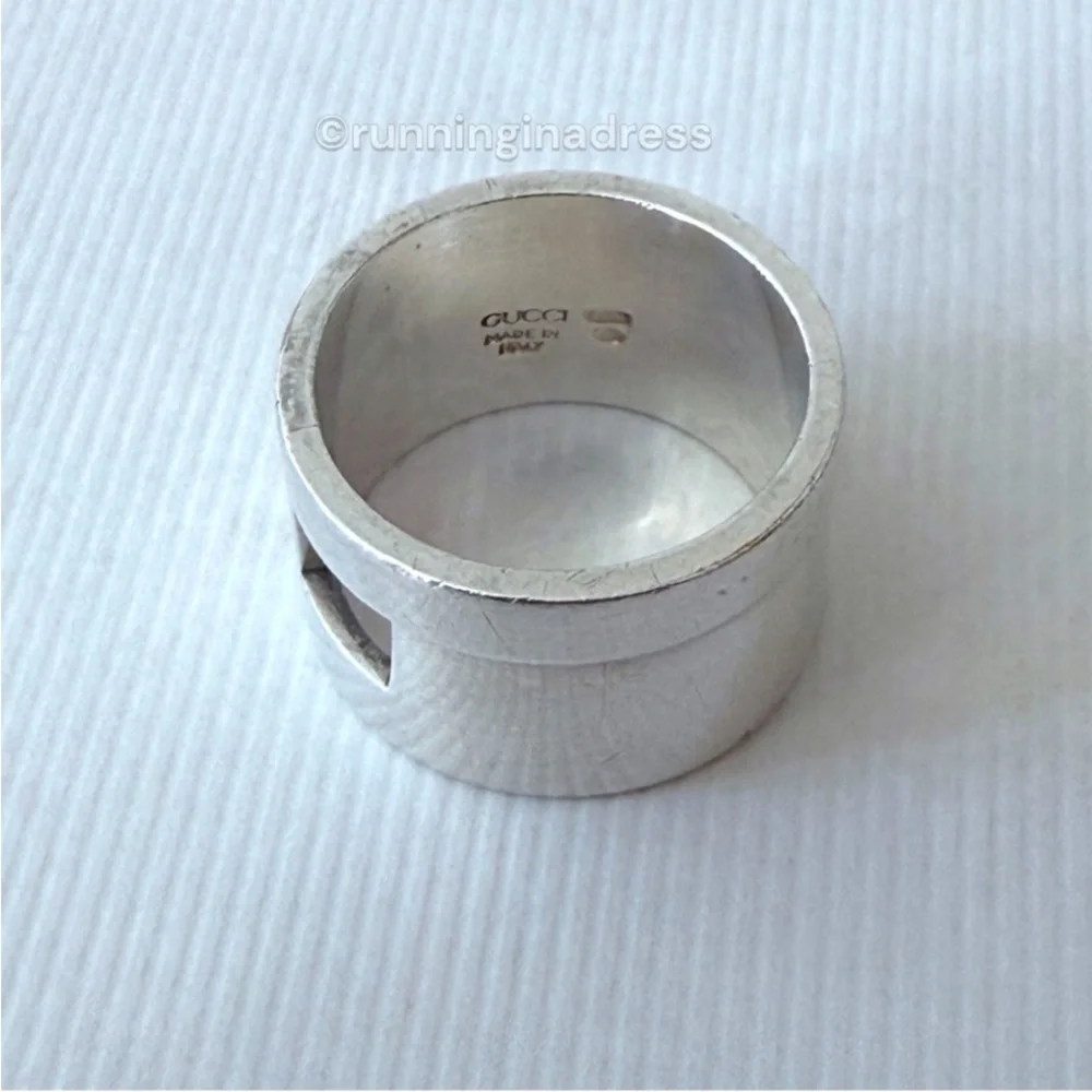 Vintage Gucci Tom Ford Era Geometric G Wide 925 Sterling Silver Ring 8.5 Y2K